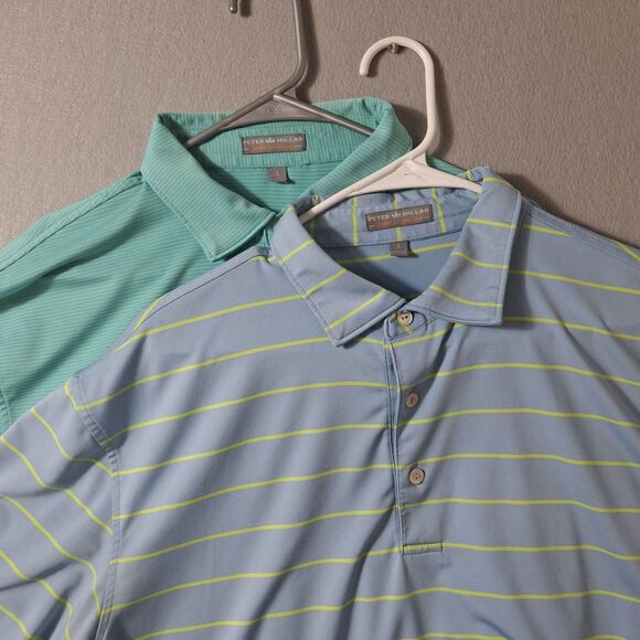 Peter Millar Summer Comfort Men’s Large Lot Of 2 Striped Golf Polo Logo EUC - Picture 1 of 13